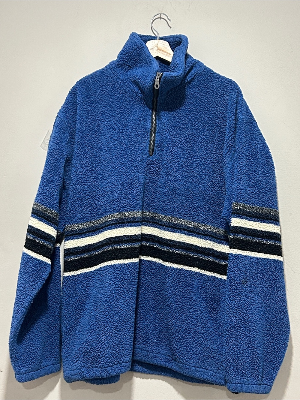 Free Country Vintage Blue Sherpa Zip Pullover with Striped Bands